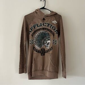 Affliction Tan Rhinestone Hoodie NWT Size Small
